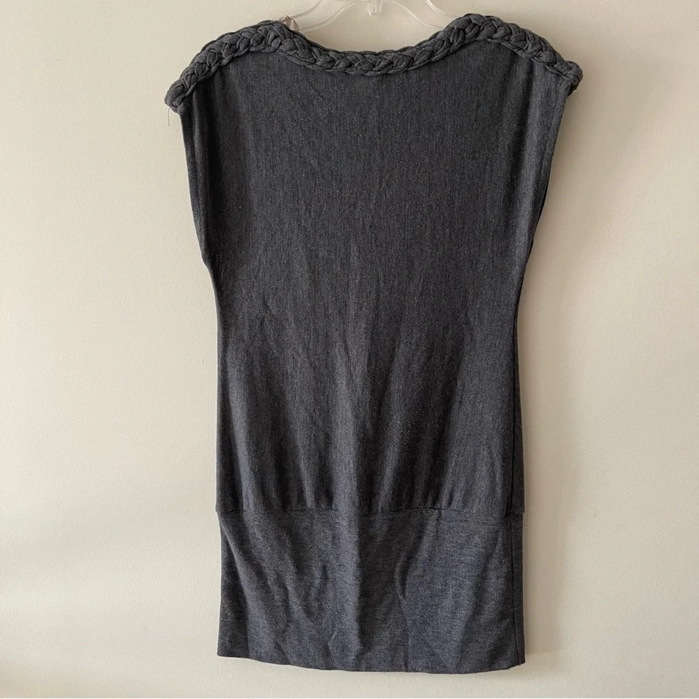 Sleeveless Grey Braided Design Wide Neck Mini Sheath Dress